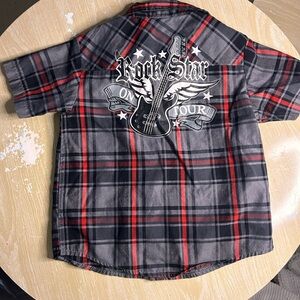 Dickies Kids Plaid Button Down Shirt - Black and Red